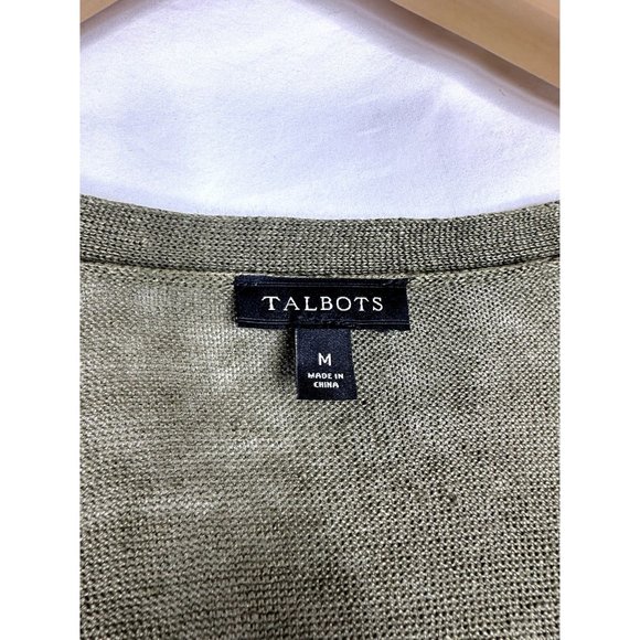 Talbots 100% Linen‎ Striped Duster Open Cardigan size Medium Green/White - Picture 2 of 7